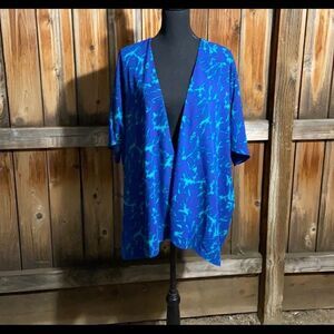 Maggie Barnes cardigan career 3/4 sleeve lined plus purple green geometric Sz 0X